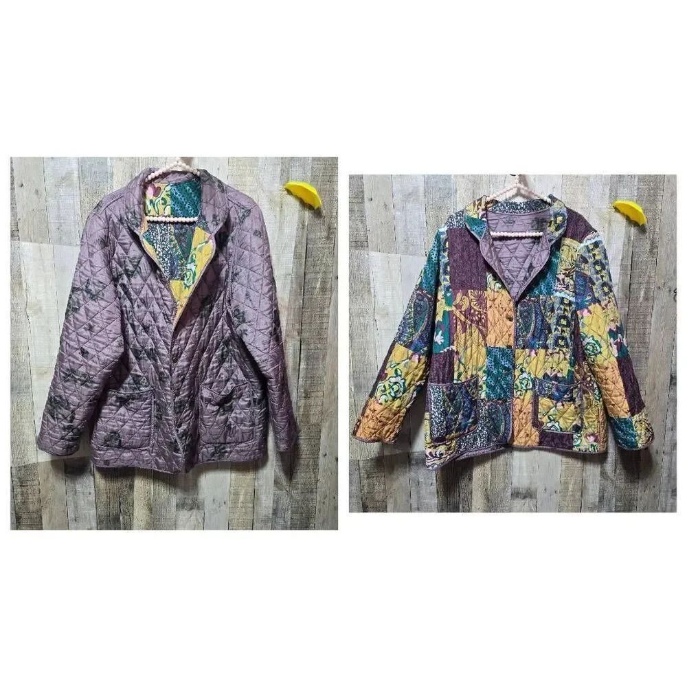 Blair Vintage 90s Silk Quilted Multipattern Reversible Jacket Large Retro Boho